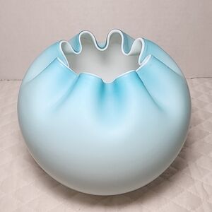 VTG Fenton Satin Blue Ombre Crimped Edge Rose Bowl Vase